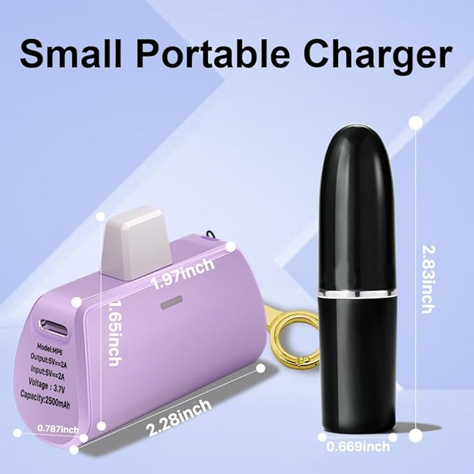 WAVYPO Keychain Portable Charger 2500mAh, USB-C Cell Phone Portable Power Bank, Compatible for iPhone 16/15/15 plus/15 pro/15 pro Max/Android/Samsung/Moto/LG (Purple)