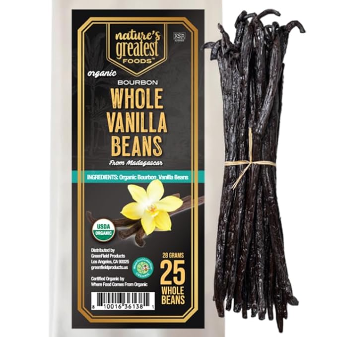 Nature's Greatest Organic Madagascar Bourbon Vanilla Beans - Grade B, Non-GMO, Kosher, Gluten - Free | Sustainably Sourced & Naturally Derived | Premium Quality Extract, Baking, and Cooking 25ct