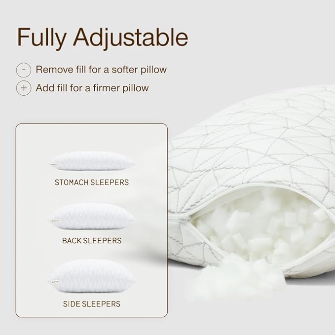 Coop Home Goods Original Adjustable Travel Pillow and Waterproof Pillow Protector Grey Bundle with Compressible Stuff Sack, Medium-Firm Memory Foam and Washable Cover, CertiPUR-US Certified (19x13)