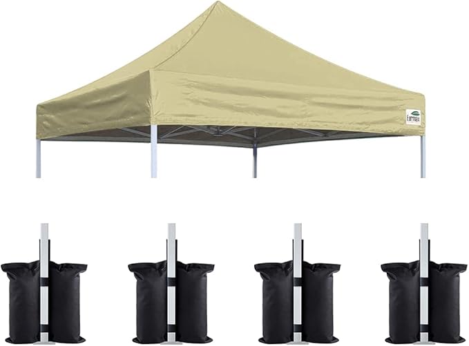 Eurmax USA Pop Up Canopy Replacement Canopy Tent Top Cover, Instant Canopy Top Cover ONLY,Bonus 4PC Pack Weight Bag (8x8, Beige)