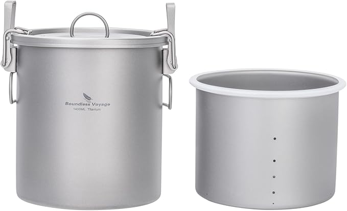 Boundless Voyage Titanium Rice Cooker Camping Cooking Pot Ultralight Camping Cookware Set for Kitchen, Hiking, Picnic, Travel Ti-2093