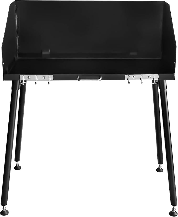 Carbon Steel Camp Cooking Table, Dutch Oven Table with Three-Sided Windscreen and Four Legs for Grill Travel Outdoor Picnic,Beach,BBQ,Backyards,30x16