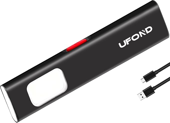 UFOND Flat Flashlight Rechargeable, 0.3 Inches Thin Mini Magnetic USB Work Light, Dual Lights 7 Modes with Pocket Clip,600 LM for Camping Hiking Mechanic Emergency, Waterproof Pocket Toollight