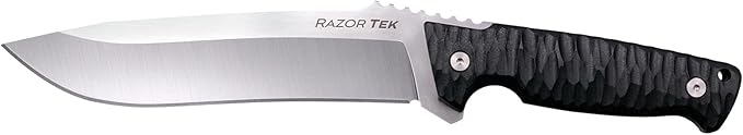 Cold Steel Razor Tek 6.5" 4116 Stainless Steel Recurve Fixed Blade EDC Outdoor Camping Hunting Utility Knife, 5 1/8" Ergonomic Textured Handle, Weather-Resistant Secure-Ex Sheath