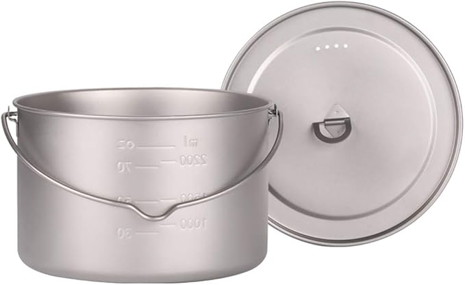 Lixada 1100ml/2800ml Titanium Pot Ultralight Portable Hanging Pot with Lid and Foldable Handle Outdoor Camping Hiking Backpacking