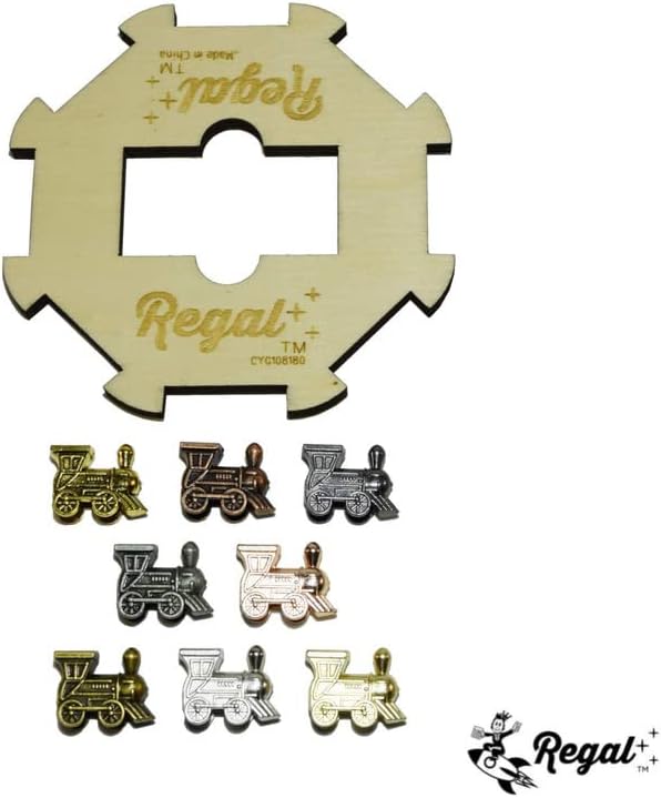 Regal Games - Mexican Train Dominoes Game Set - Double 15 Colored Dot Dominoes - 8 Metal Trains, 136 Tiles, Wooden Hub, Collector?™s Tin - Fun Family-Friendly Game - for 2-8 Players