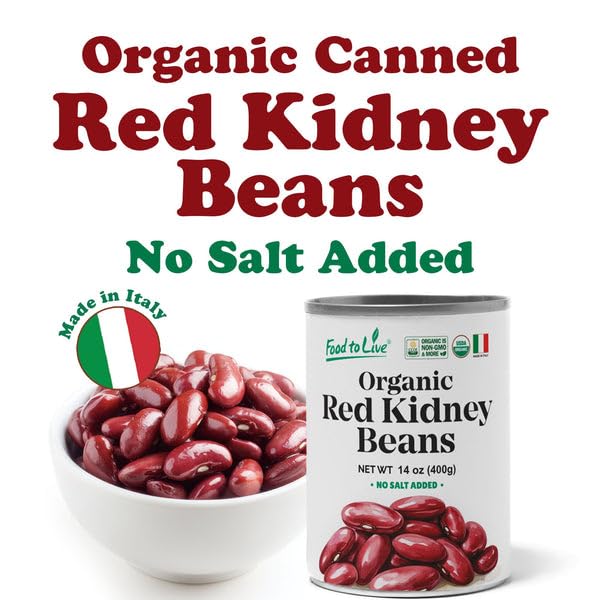 Food to Live Organic Italian Red Kidney Beans, 14 oz (Pack of 1) – Unsalted, Non-GMO, Vegan. Ready to Eat. Perfect for Salads, Soups, Pasta e Fagioli. Wholesale