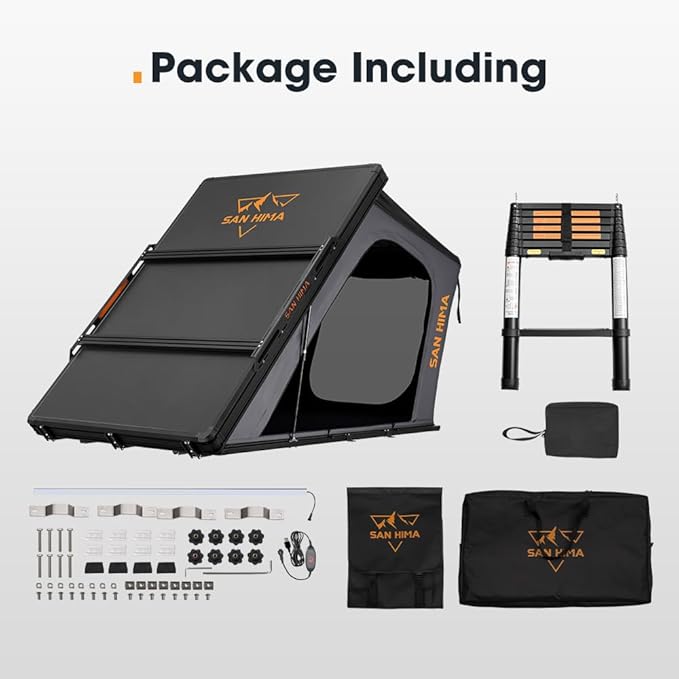 Sanhima Rooftop Tent Hard Shell - Hotham Overland Aluminium Roof Top Tent w/Larger Space, LED Strip Light & Skyview Window, 2” Thick Mattress, for Car SUV Truck Camping, 2-3 People Tent