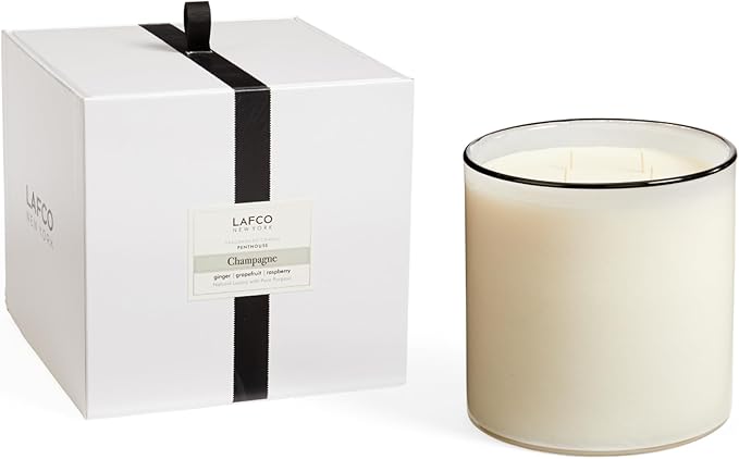 LAFCO New York Luxe 4-Wick Candle, Champagne - 86 oz - 200-Hour Burn Time - Reusable, Hand Blown Glass Vessel - Made in The USA
