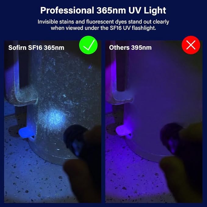 365nm UV Flashlight Black Light, Sofirn SF16 Rechargeable Powerful LED Blacklight Flashlight for Detecting Pet Dog Urine, Unveil Invisible Stains, High Definition Pure Ultraviolet(Battery Included)