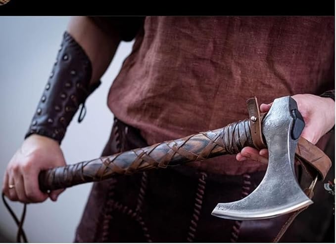 Forest Hunting| Viking Axe Real of Custom Handmade ax Medieval Axes Costume for Men Camping ax 27'' Ashwood Handle and 3.5lbs Leather Sheath Viking Gifts Men (Ragnar Lothbrok Axe)