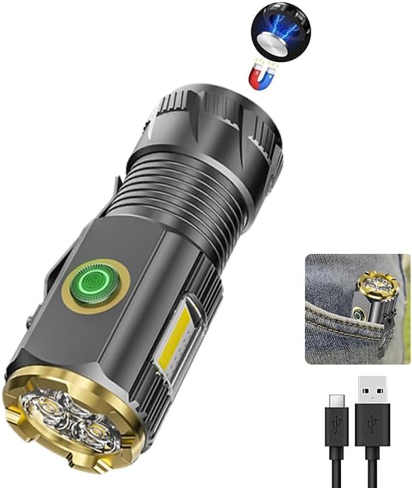 mini LED Flashlight with Magnetic Base and Side Clip, 6 Modes, high Brightness Small Flashlight, IPX6 Waterproof, is The Best Small Flashlight for Camping, Travel, and Emergency situations