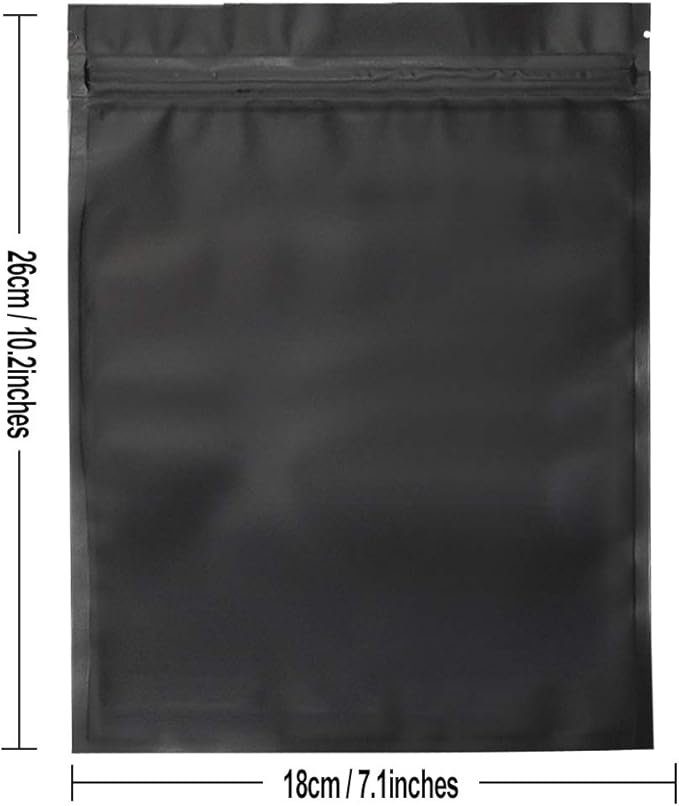 100 Pack Resealable Mylar Bags 7.1 x 10.2 Inch Smell Proof Bags Foil Pouch Flat Bag Matte Black