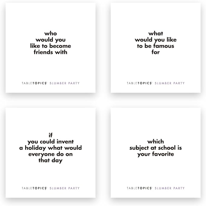 TableTopics Slumber Party to Go Question Card Game - 40 Fun Conversation Starter Cards for Young Girls, Sleepover Activity, Getting to Know You Game