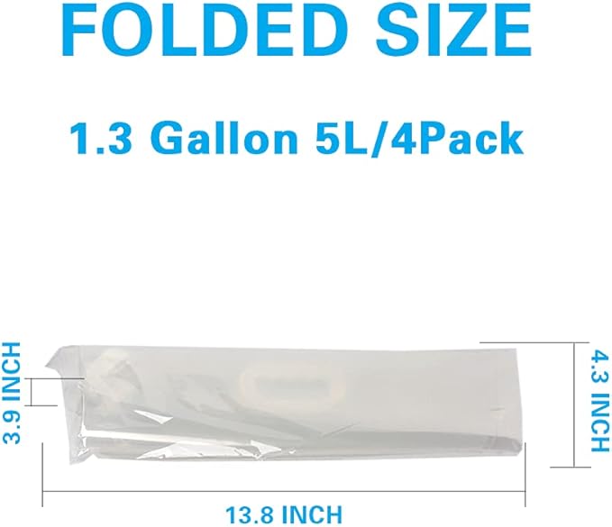 Soddeph Collapsible Water Container Bag, BPA Free Food Grade Clear Plastic Storage Jug for Sport Camping Riding Mountaineer,Freezable, Food Grade (4-pack-1.3 Gal)