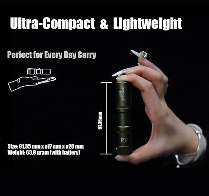 Manker E05 II High Output EDC Flashlight Eeay to Carry, for Camping, Hiking (Army Green, 1300 Lumens 6500K Cool White)