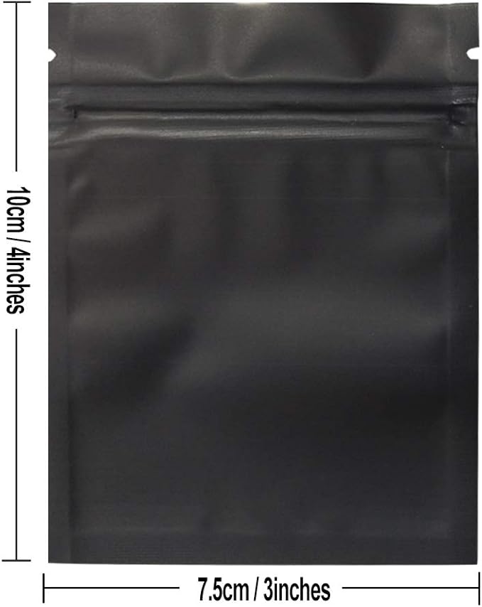 100 Pack Smell Proof Bags 3 x 4 Inch Resealable Mylar Bags Foil Pouch Bag Flat Bag Matte Black