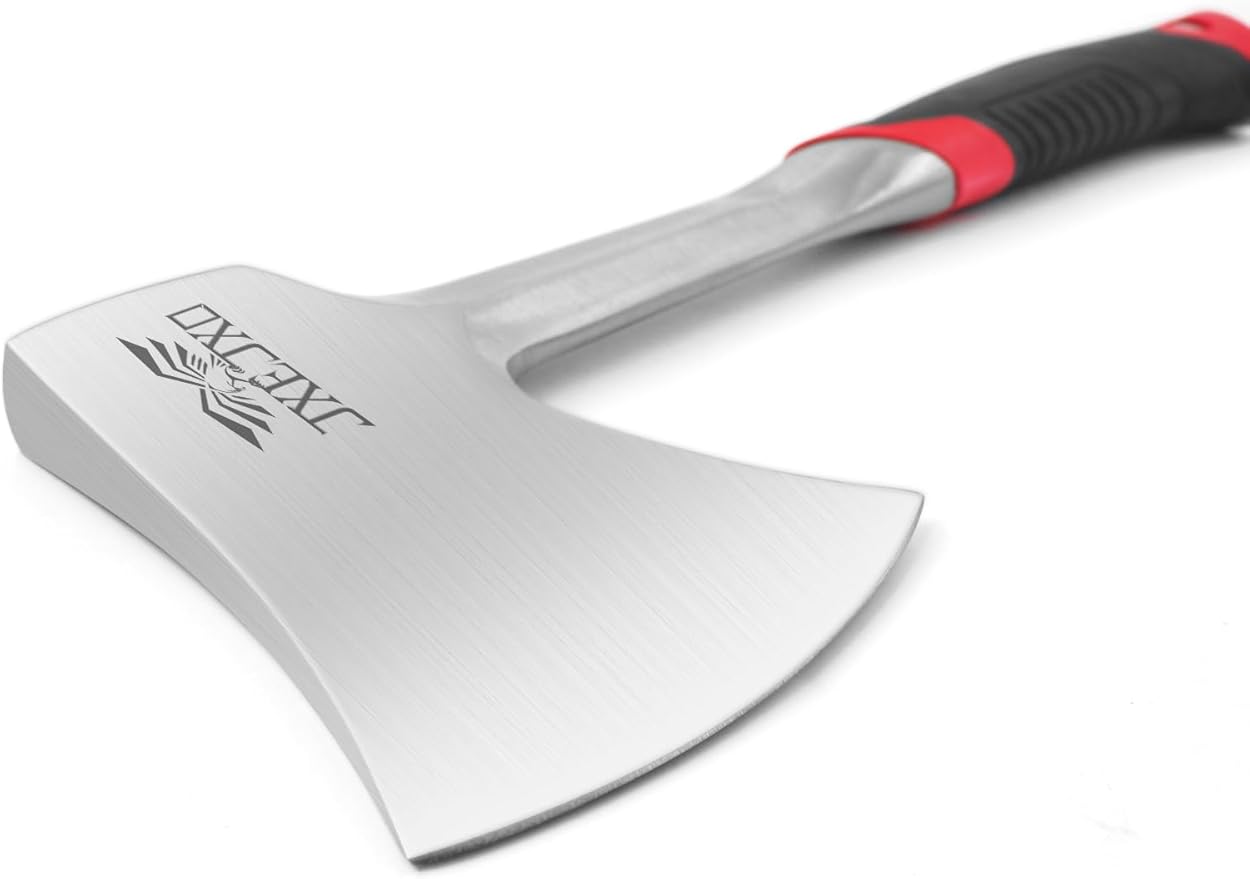 JXE JXO 14.4" Camping Hatchet with Full Tang Forged Construction & Ergonomic Shock Absorbing Grip, Hatchet Axe with Nylon Sheath (Red