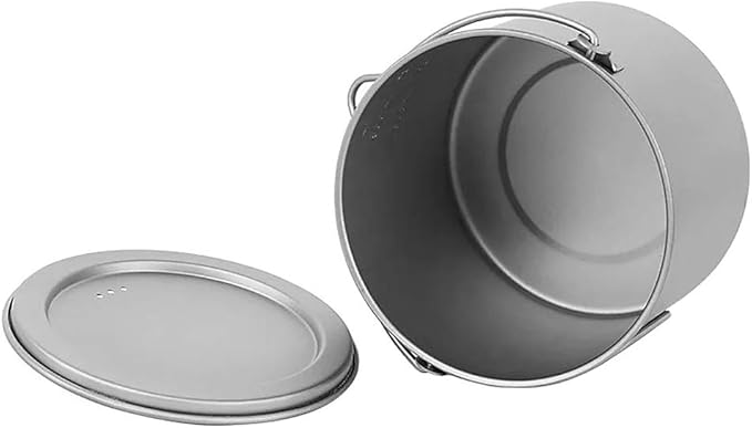 Lixada 1100ml/2800ml Titanium Pot Ultralight Portable Hanging Pot with Lid and Foldable Handle Outdoor Camping Hiking Backpacking