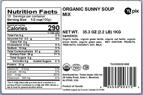 Yupik Organic Sunny Soup Mix with Lentils & Green Peas, 2.2 lb (35.2 oz), Non-GMO, Vegan, Kosher, Source of Protein, Fiber & Iron, Ideal for Soups, Salads & Vegetarian Meals