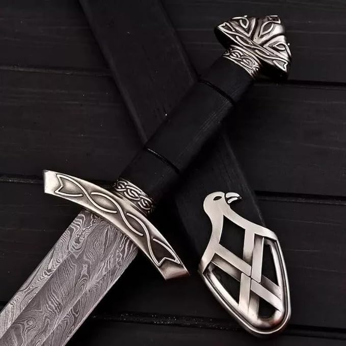 Viking Sword ??Real Damascus Steel Battle-Ready Northman Swords | Handmade Functional Viking Sword Prop | Gift for Him, Prop Tools with Origional Leather Scabbard