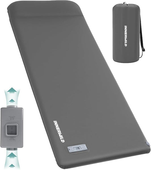 Camping Sleeping Pad with Electric Pump, 3.15" Thick Self Inflating Memory Foam Camping Mattress Pad with Pillow, 4-Season Portable Camp Sleeping Mat for Travel,Car,Tent,Home-Grey