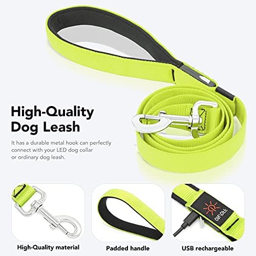Colaseeme Light Up Dog Leash, LED Pet Leashes USB Rechargeable, Glow Safety Dogs Lights at Night (4FT,Green)