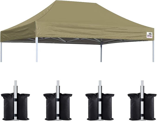 Eurmax USA Pop Up Canopy Replacement Canopy Tent Top Cover, Instant Canopy Top Cover ONLY,Bonus 4PC Pack Weight Bag (8x12, Khaki)