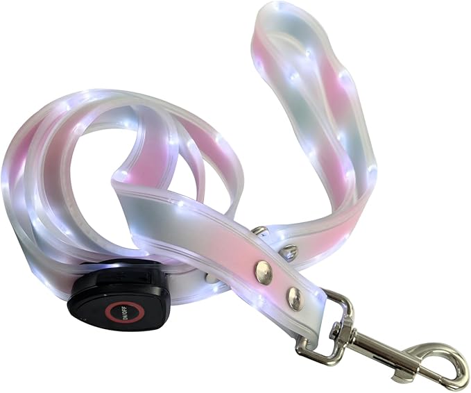LED Dog Leash,4 Ft Light Up Waterproof Rechargeable Safety Glow in The Dark Dog Leash for Small Medium Large Dogs Walking at Night Pets (Pink Blue)