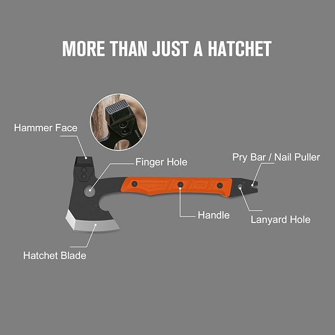 OKNIFE Otacle A1 Survival Hatchet & Camping Axe, 4 in 1 Full Tang Tactical Axe, G10 Non-Slip Grip Tomahawk with Durable Kydex Sheath