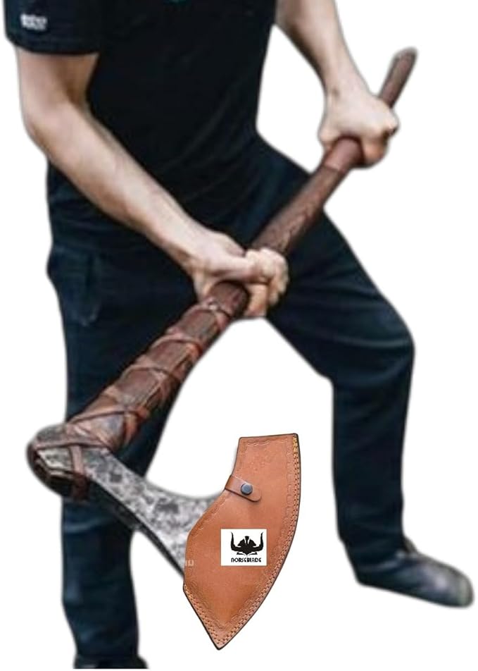 Forest Hunting |42”Two Handed Large Berserker Axe, Large Norse Axes,Scandinavian Style Viking Axe Double Headed ax, Real Battle ax, Wood Handle self Defense Weapons War Hatchet (Large Norse Axe)