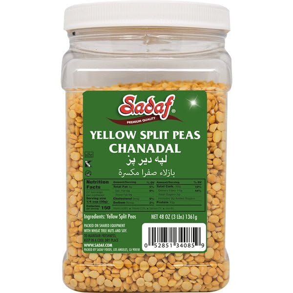 Sadaf Yellow Split Peas - Chanadal - Yellow Split Peas for Cooking and Food Flavoring - Dried Yellow Split Peas - Kosher - 3 lbs Jar