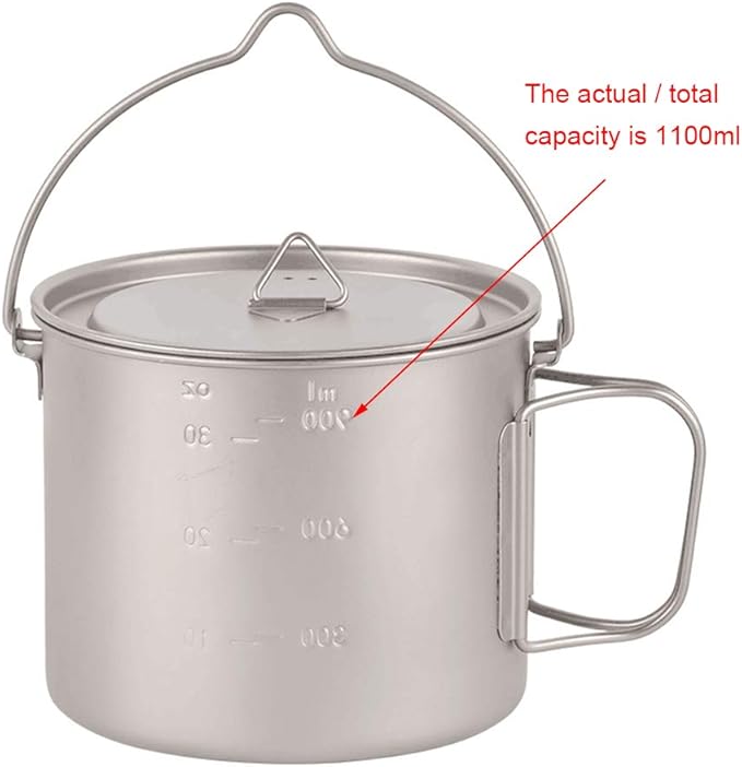 Lixada 1100ml/2800ml Titanium Pot Ultralight Portable Hanging Pot with Lid and Foldable Handle Outdoor Camping Hiking Backpacking