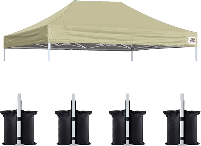 Eurmax USA Pop Up Canopy Top Gazebo Tent Cover Replacement Top Only,Bonus 4PC Pack Weight Bag (10x15, Beige)