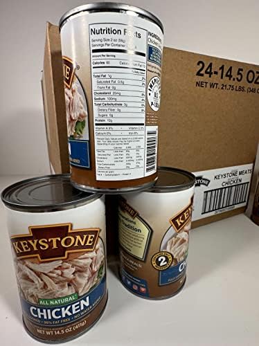 Keystone All Natural Premium Canned Chicken 14.5 Oz Fully Cooked | No Water Added | Ready to Meat | Quick Meals Emergency Survival Food Canned Meat Pack of 24
