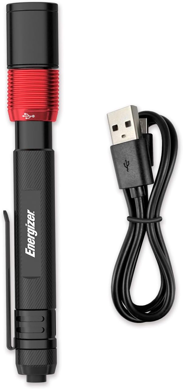 Energizer Rechargeable Penlight, 400 Lumens, IPX4 Water-Resistant, Lightweight Metal Compact Flashlight, Best Indoor and Outdoor Rechargeable Flashlight, Micro-USB Charging Cable
