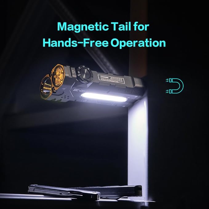 SK05 2850 LM Rechargeable Flashlight with 6000mAh Power Bank, IP68 Waterproof EDC Flashlight, Magnetic Camping Light with Flood/Spot/RGB Sidelight for Outdoor Hiking Emergency Survival Gear