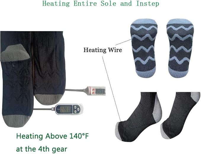 Electric Heated Socks,Heating Entire Sole and Instep 5V 5000mAh Rechargeable Battery Winter Heated Socks for Men Women Outdoor Riding Camping Hiking Skiing