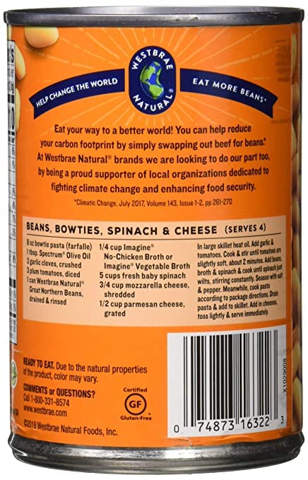 WESTBRAE 15 oz Organic Great Northern Beans, Source of Plant Based Protein and Fiber, Low Fat, Gluten Free (Pack of 12)