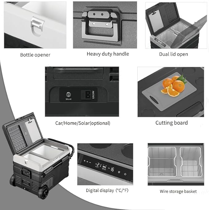 40/76/95 Quart Series Dual Temperature Control Car Refrigerator, Portable Refrigerator, Individual Temperature Control (-4 ° F~68 ° F), Large Capacity Road Travel Fridge, 12/24v DC (TWW75-76 Quart)