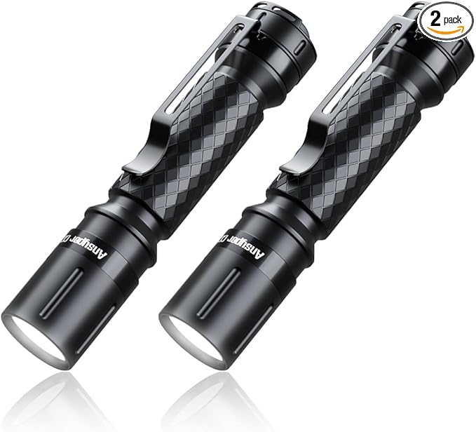 3 Modes Small Mini Flashlights LED Powerful High Lumens Tactical Pen Light with Clip,Slim Portable Pocket Compact Torch for Emergency Inspection AAA Battery Water-Resistant (Black & Black)
