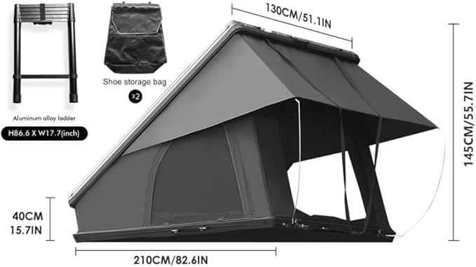 Hardshell Rooftop Tent, Car Roof Tent for Camping, Jeep, SUV, Van, with Aluminum Alloy Shell, 300D Oxford Cloth,3000mm Waterproof Rating, Mesh Windows, Mattress, Ladder, for 2-3 People, Black