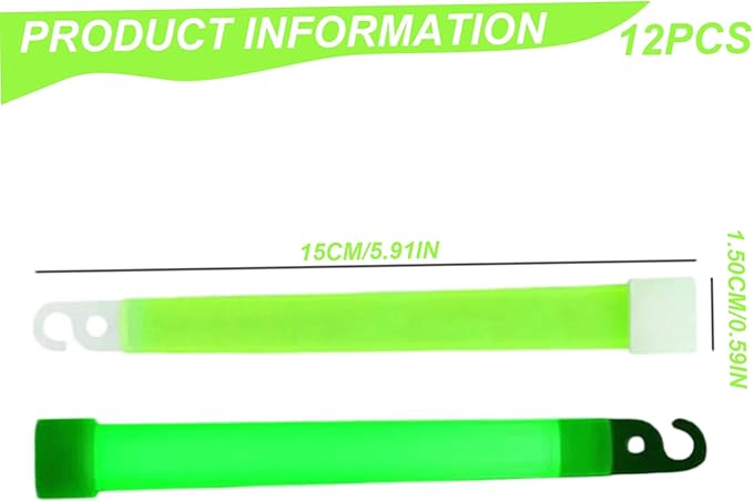 Industrial Grade Glow Sticks, 12Pcs Bright Emergency Light Sticks, 6" Temperature Resistant Glow with Hanging Hook 12 Hour+ for Camping, Bar, Concert, Party(Light Green)