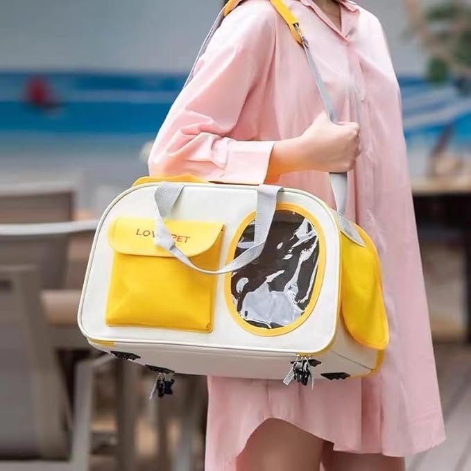 Pet Carrier for Small Cats Dogs, Dog Carrier Travel Bag with Adequate Ventilation, Locking Safety Zippers, Padded Shoulder and Carrying Strap (Yellow)