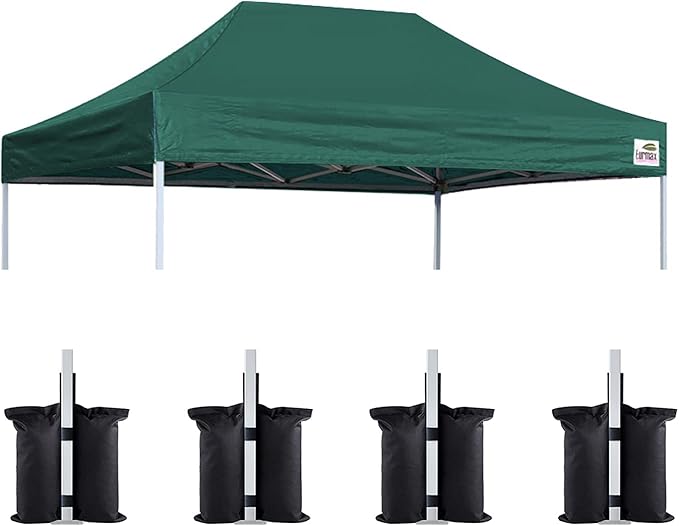 Eurmax USA Pop Up Canopy Replacement Canopy Tent Top Cover, Instant Canopy Top Cover ONLY,Bonus 4PC Pack Weight Bag (8x12, Forest Green)