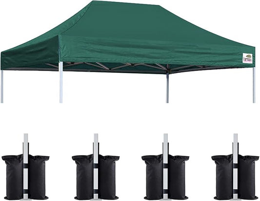 Eurmax USA Pop Up Canopy Replacement Canopy Tent Top Cover, Instant Canopy Top Cover ONLY,Bonus 4PC Pack Weight Bag (8x12, Forest Green)