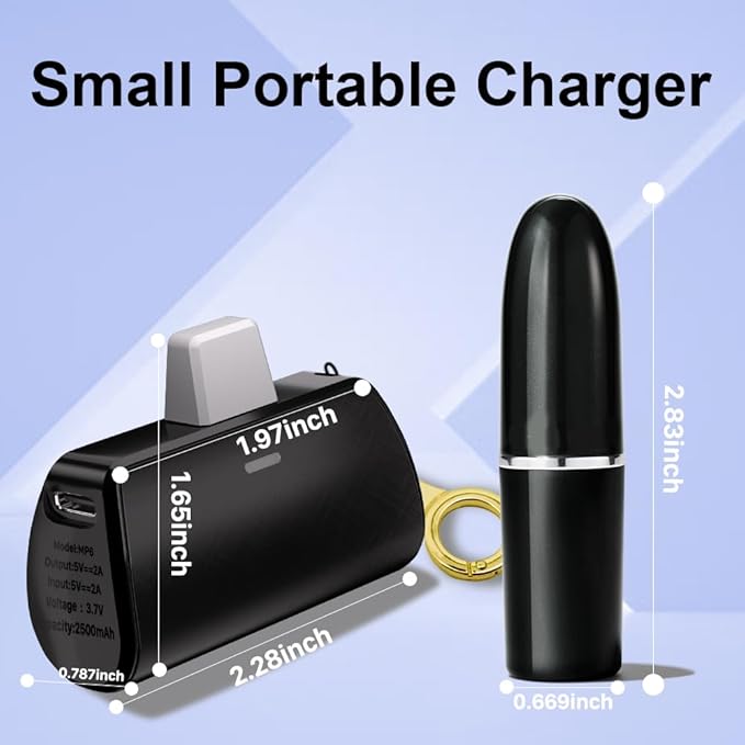 WAVYPO Keychain Portable Charger 2500mAh, USB-C Cell Phone Portable Power Bank, Compatible for iPhone 16/15/15 plus/15 pro/15 pro Max/Android/Samsung/Moto/LG (Black)