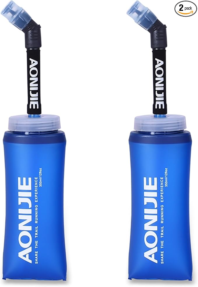 TRIWONDER TPU Soft Folding Water Bottles BPA-Free Collapsible Flask for Hydration Pack - Ideal for Running Hiking Cycling Climbing (350ml/11.83oz - Pack of 2)