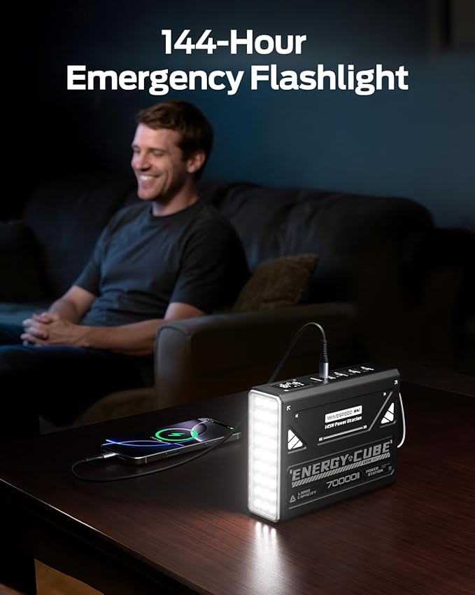 MOVE SPEED Portable Power Station 70,000mAh 260Wh Power Bank for Camping Essentials, 145W Small Generator Laptop Portable Charger, USB C Battery Pack with Flash Light, Home Backup Outdoor Emergency