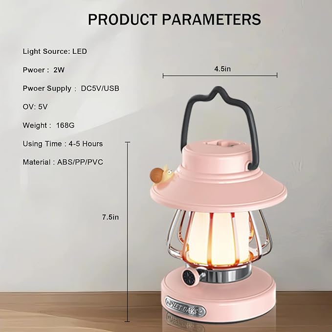 Camping Lantern for Kid Toddler Flashlight with Soft Light & Eye Protection Indoor Outdoor Hanging Tent Portable Night Light Battery Operated Sky Lanterns Rechargeable Lamp Gear Essentials (Pink)